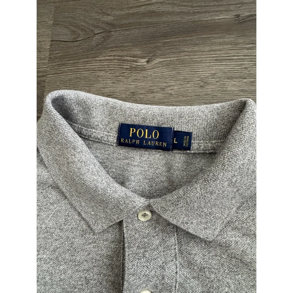 Polo Ralph Lauren Men's L Gray Heather Long Sleeve Polo Shirt Pony Logo cotton